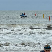 20260411 BeSpr-082 11/4/2026. Beach Sprints, St Andrews. Colin in Time trial for Open 1x. His first-ever capsize!